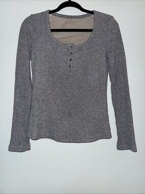 OGL Women Henley Top Long Sleeve Gray Medium Built in Bra NO Pads Bella Swan Y2K